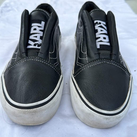 VANS X KARLD LAGERFELD Old SKool Laceless Black Leather Sneakers, Size 8.5W/7 M - Picture 2 of 4